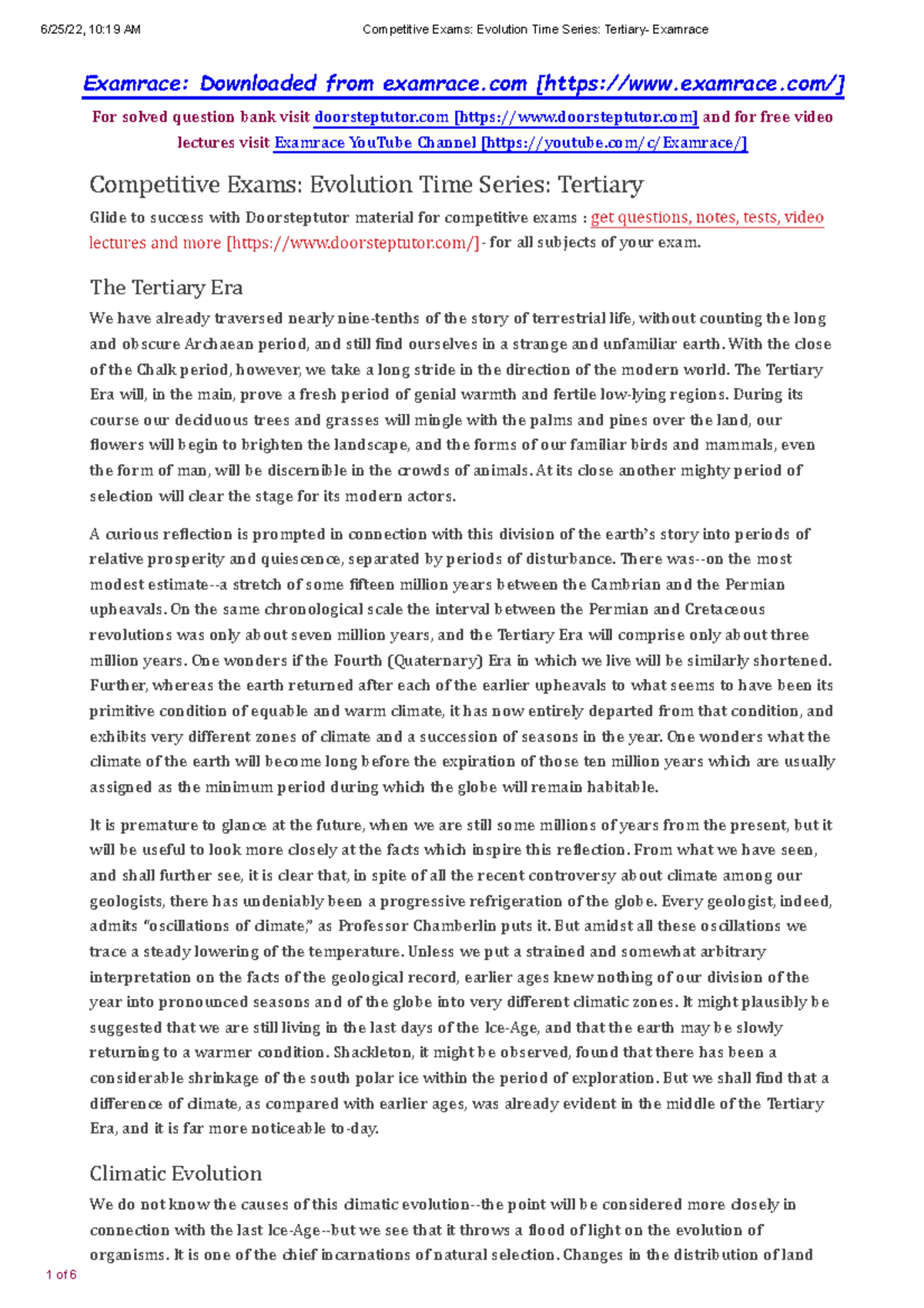 Zoology Time Scale Tertiary - Examrace: Downloaded from examrace ...