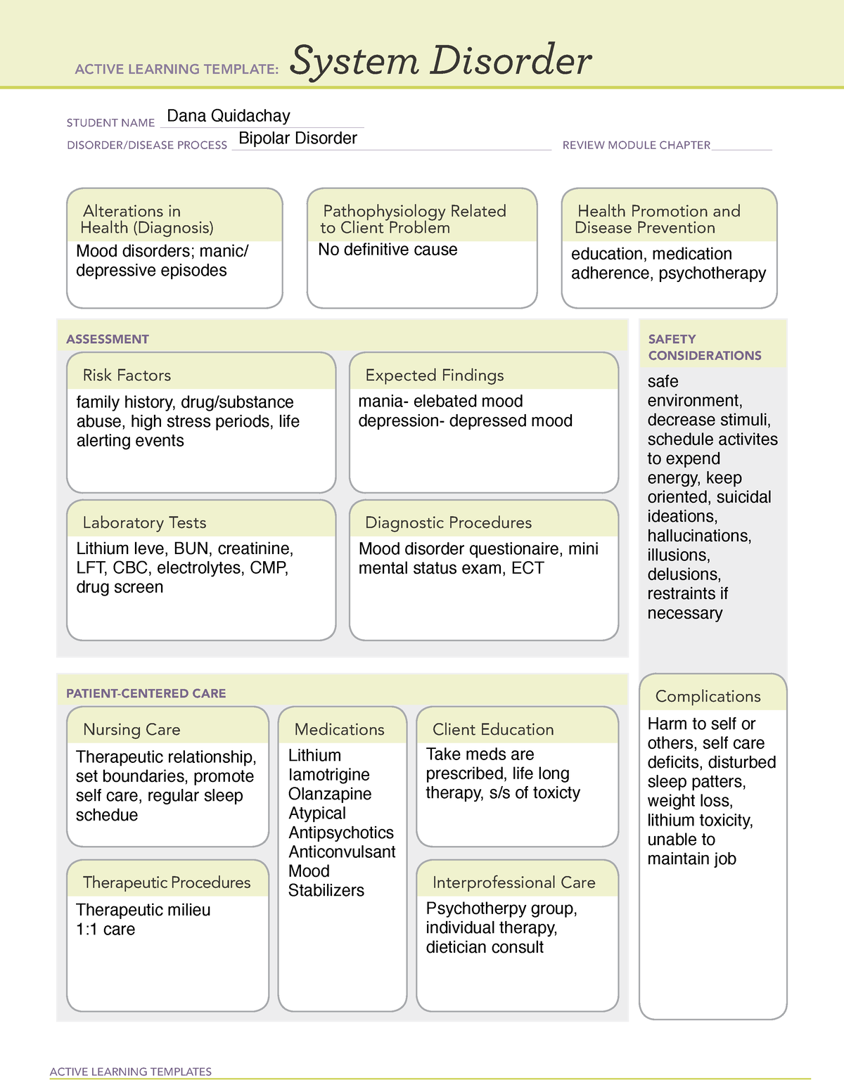System Disorder Bipolar Disorder Template ACTIVE LEARNING TEMPLATES