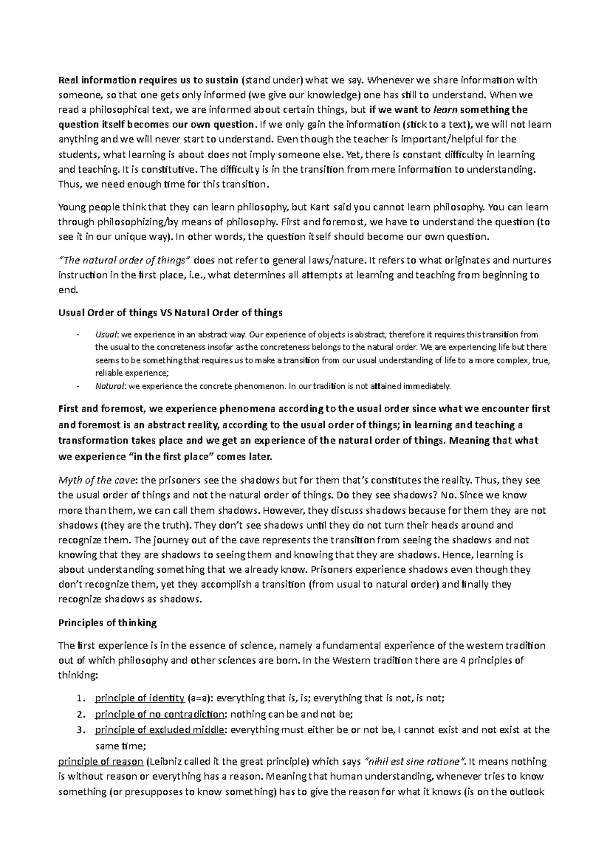 6 appunti riassunti con esempi del professore Real information requires us to sustain (stand