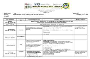 Quarter 4 WHLP Week 6 GRade 10 - WEEKLY HOME LEARNING PLAN School Year ...