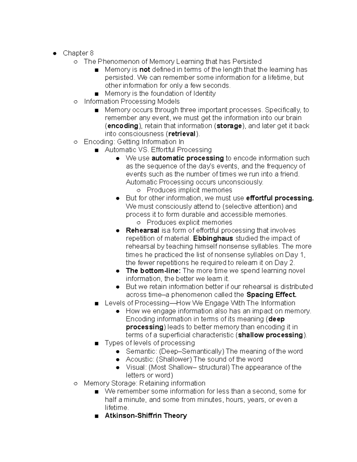 PSY 101 Notes; Chapter 8 - Chapter 8 The Phenomenon Of Memory Learning ...