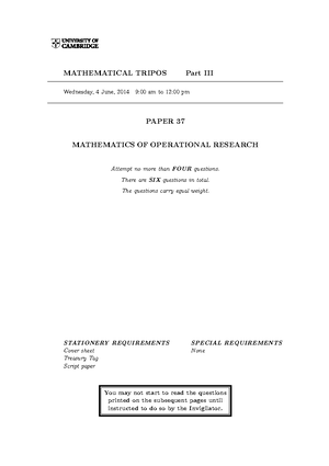 Mathematics Of Operations Research 2015-2016 Example Sheet 2 ...