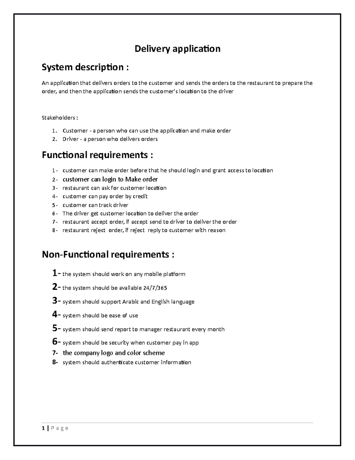 Delivery application Delivery application System description An