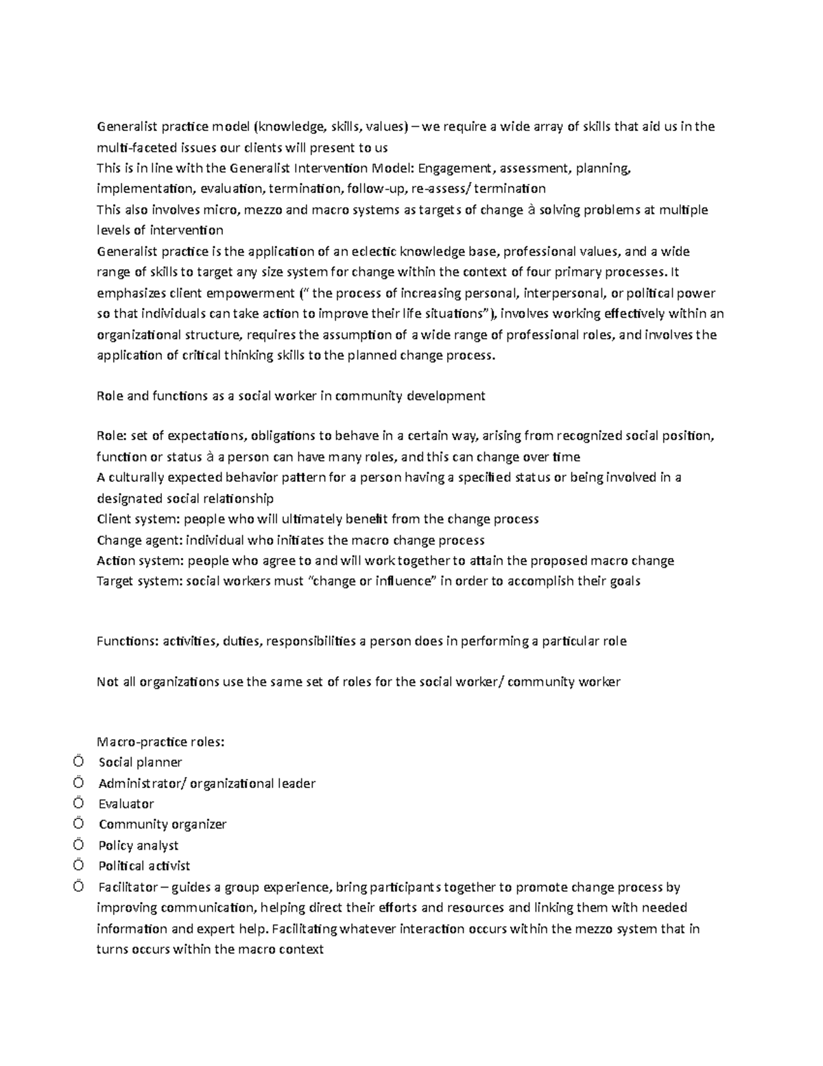 Topic 5 Roles of community worker - Generalist practice model ...