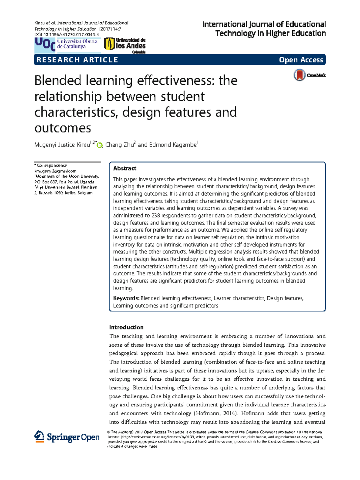 Blended - R E S E A R C H A R T I C L E Open Access Blended learning ...