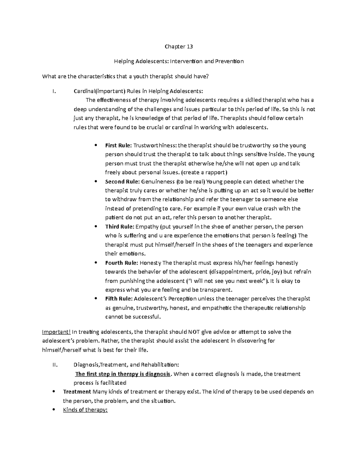 Chapter 13 Psy of Youth Lecture notes - Chapter 13 Helping Adolescents ...