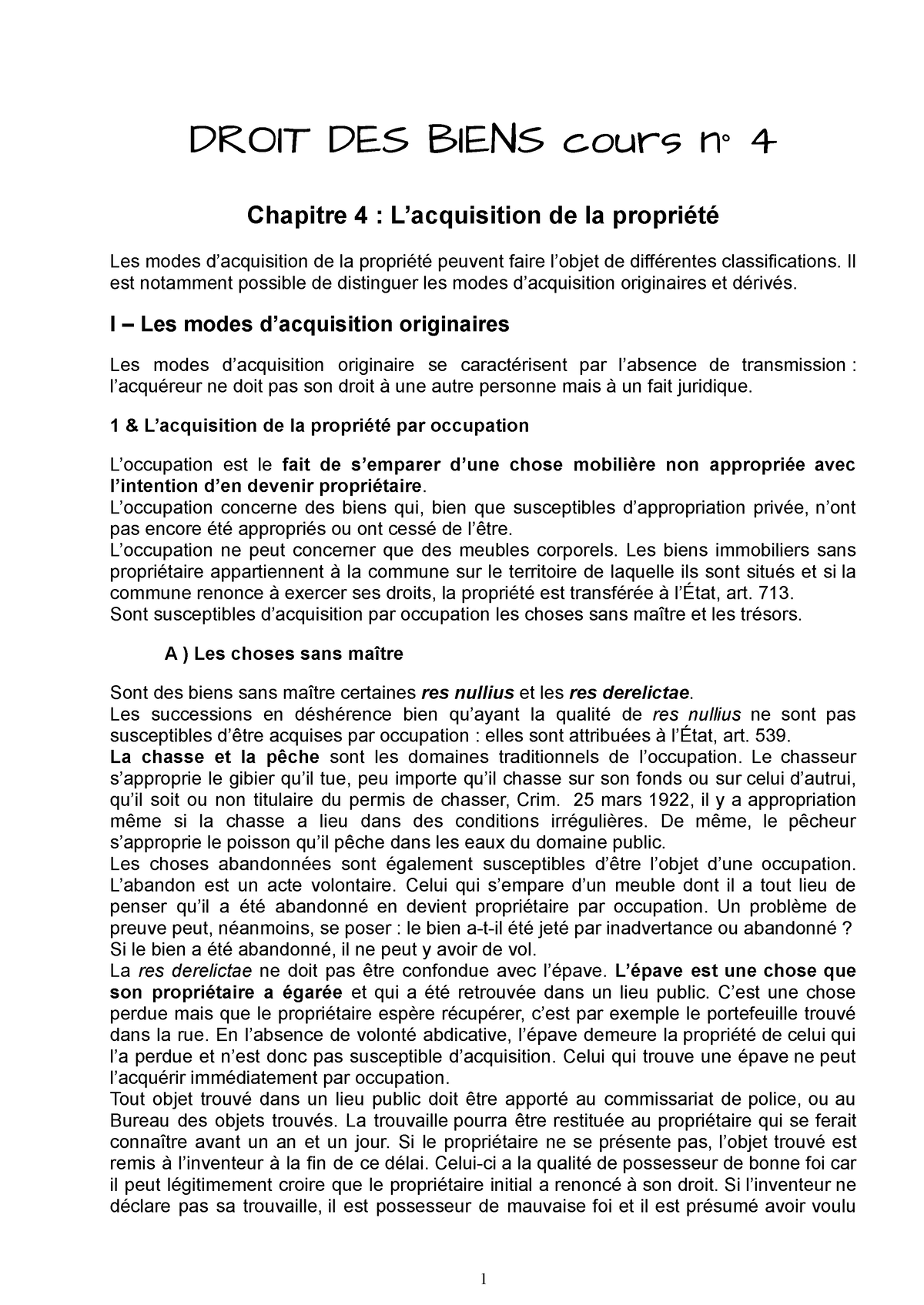 Droit Des Biens Cours N° 4 - DROIT DES BIENS Cours N° 4 Chapitre 4 : L ...