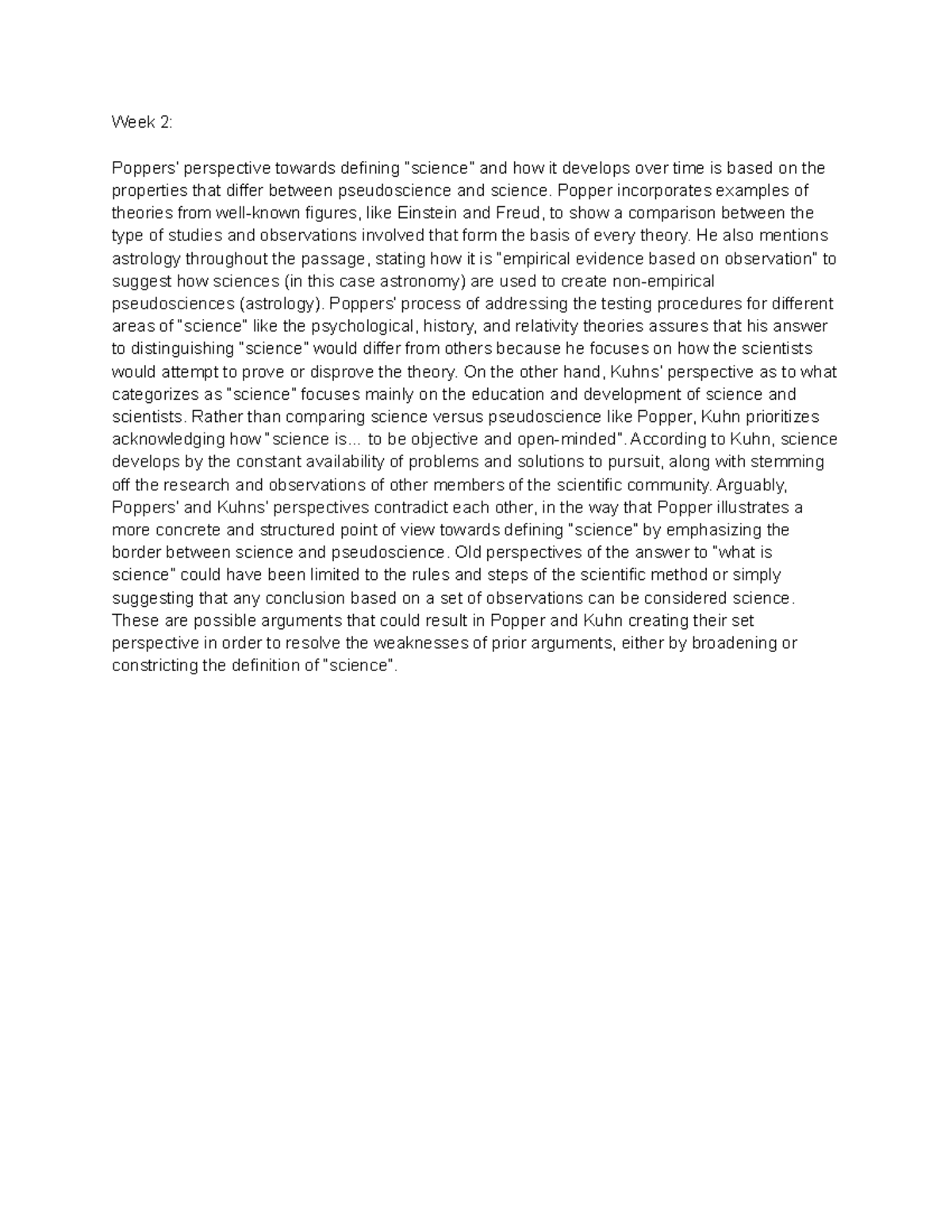 Discussion Post: Week 2 Popper - Week 2: Poppers’ perspective towards ...
