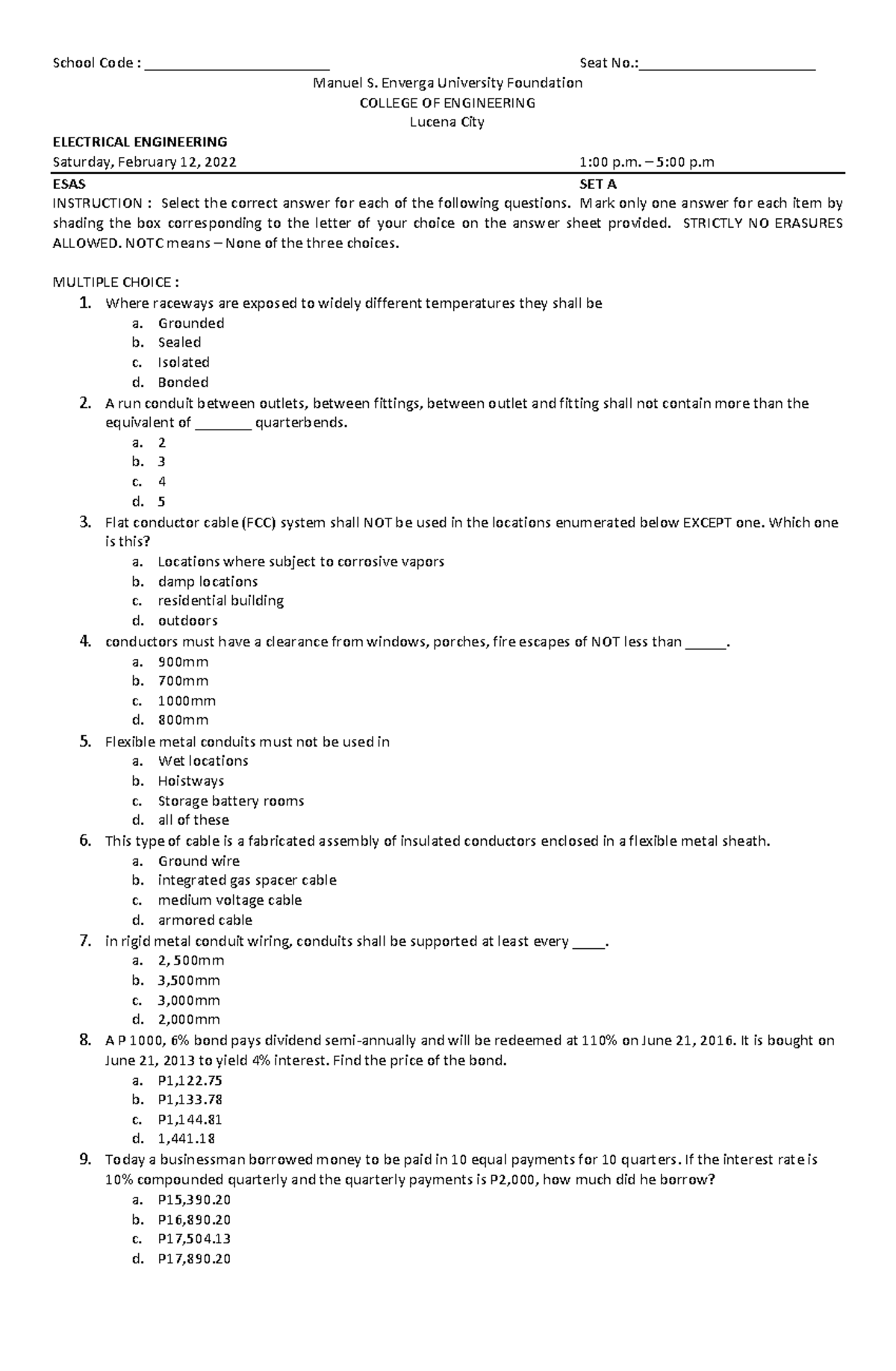 ESAS - For reviewees practicing for board exam - School Code ...