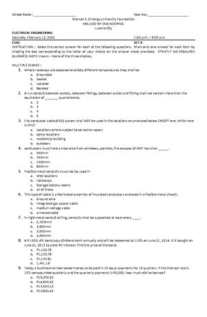 Math EE - For reviewees practicing for board exam - School Code
