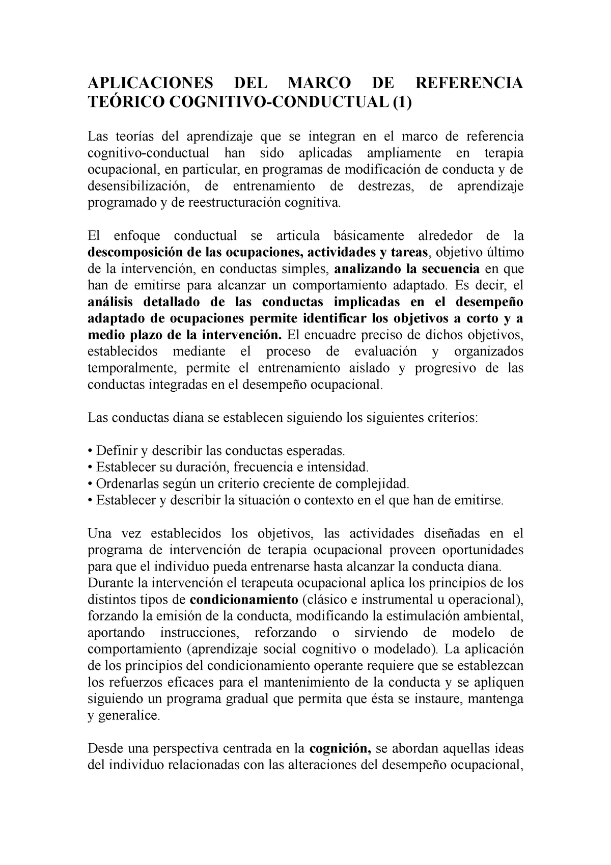 MRT COGNITIVO Conductual. Aplicaciones en to. - APLICACIONES DEL MARCO DE  REFERENCIA TEÓRICO - Studocu