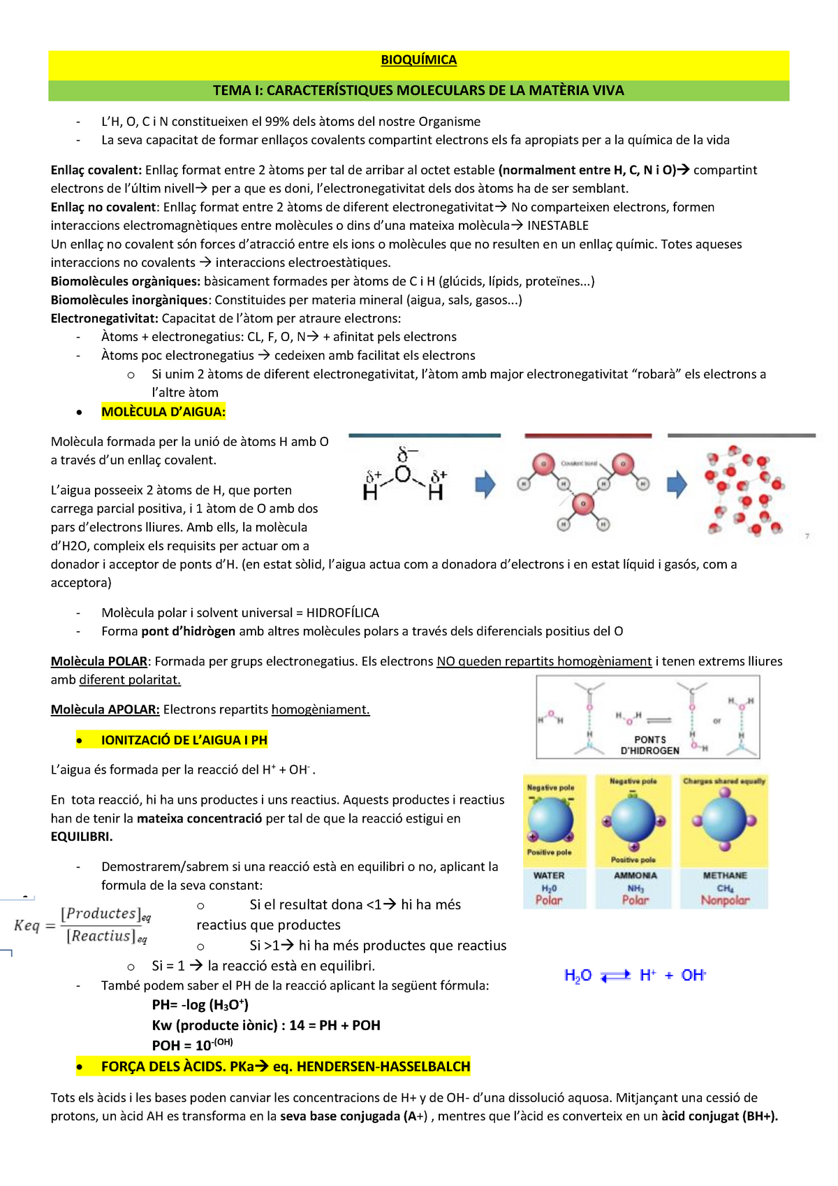 Bioquimica Resumen Bioquímica Tema I Moleculars De La Viva O C I