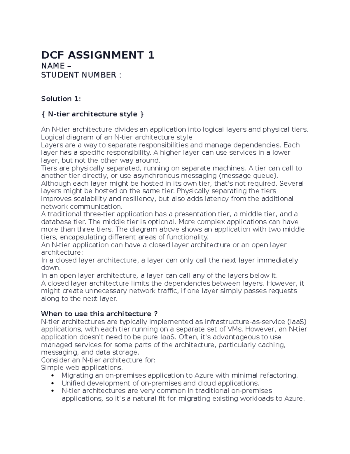 DCFassignment 1 - DCF ASSIGNMENT 1 NAME – STUDENT NUMBER : Solution 1 ...