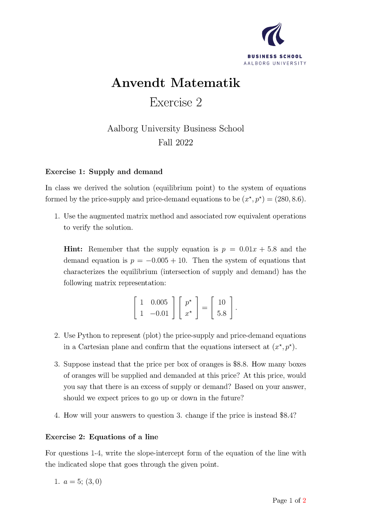 Problem Set 2 - Noter Til Anvendt Matematik - Anvendt Matematik ...