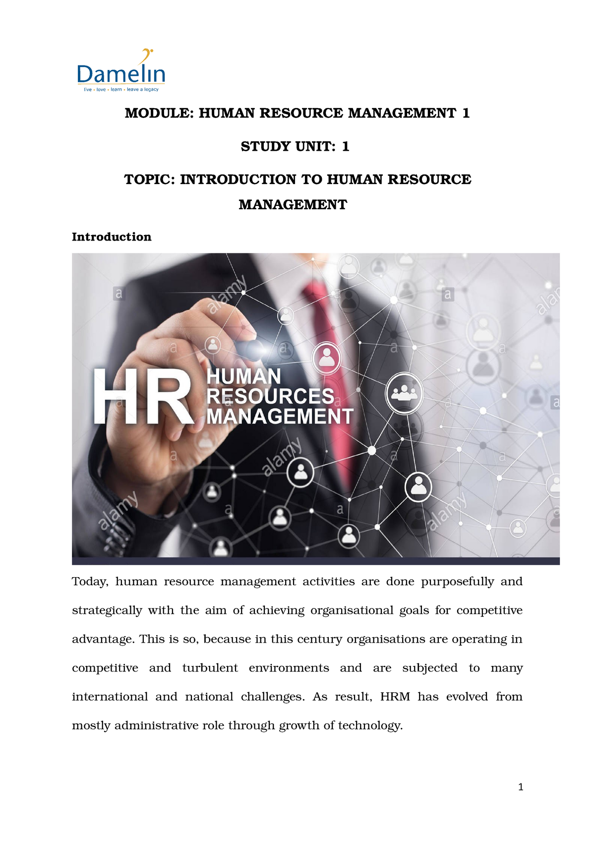 Study Notes Week 1 - Hr Management In Sa. - MODULE: HUMAN RESOURCE ...