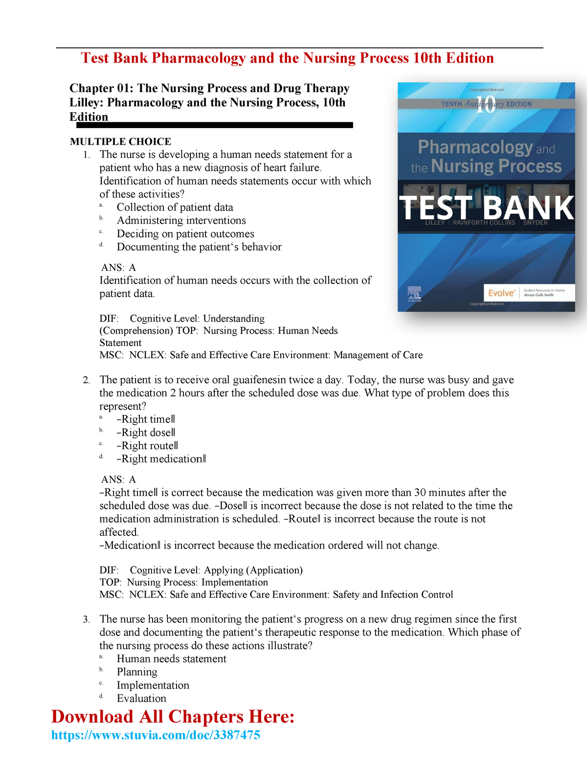 Test Bank For Pharmacology And The Nursing Process 10th Edition A+ ...