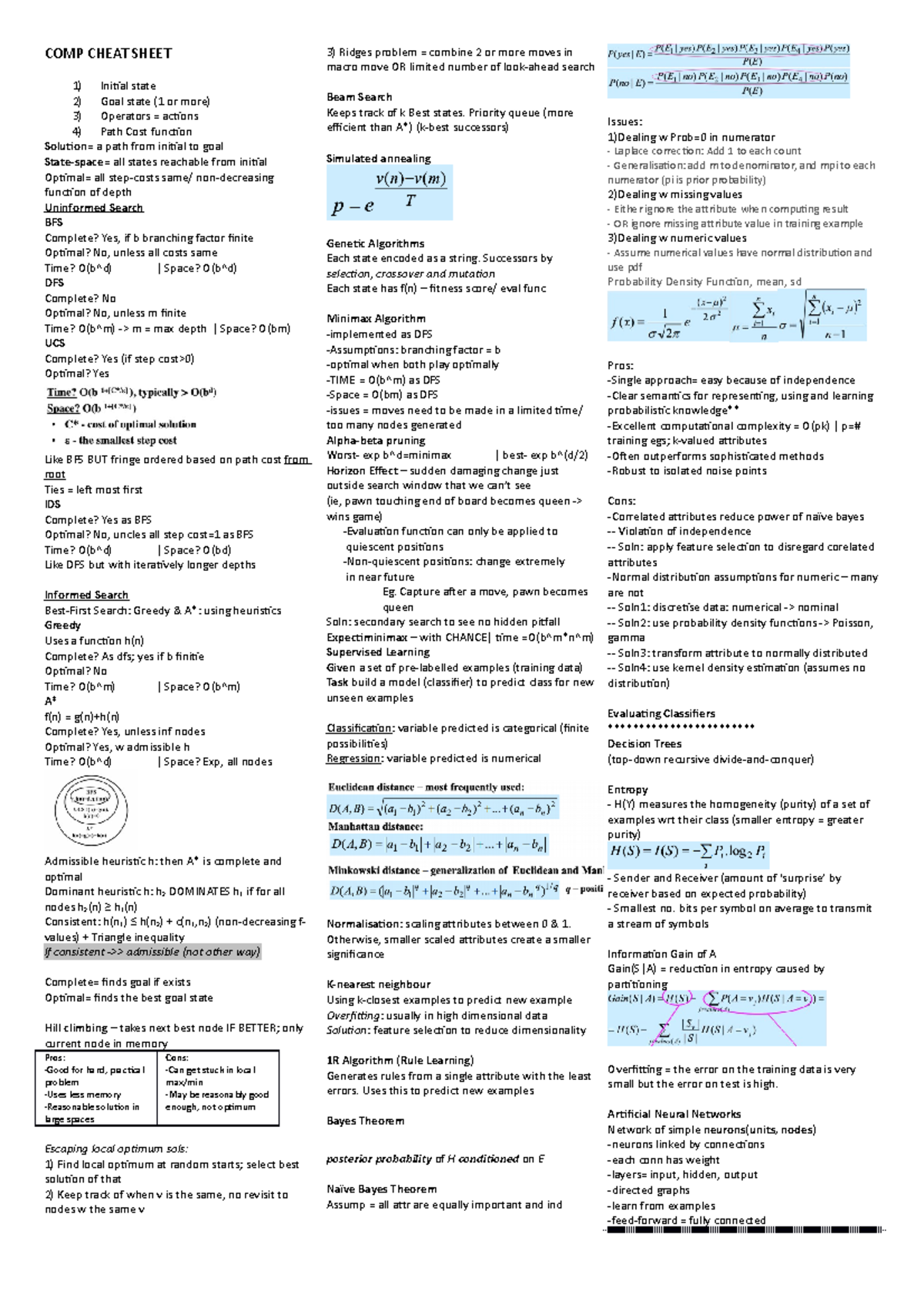 COMP Cheat Sheet - COMP CHEAT SHEET Initial state Goal state (1 or more ...