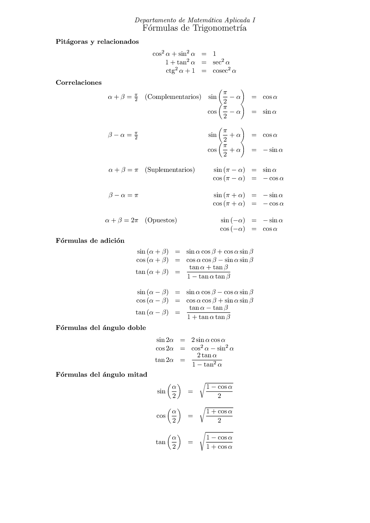 Formulas Trigonometricas - Departamento De Matem ́atica Aplicada I F ...