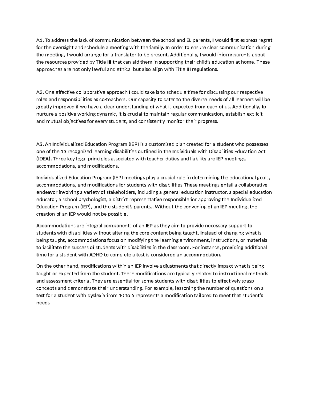 D096 task3 - assesment 3 - A1. To address the lack of communication ...