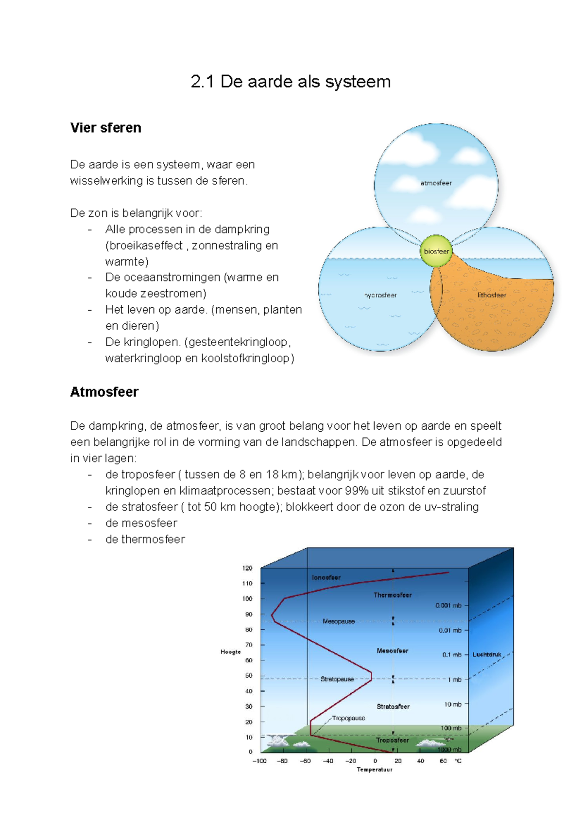 Aardrijkskunde - Systeem Aarde H2 - 2 De Aarde Als Systeem Vier Sferen ...