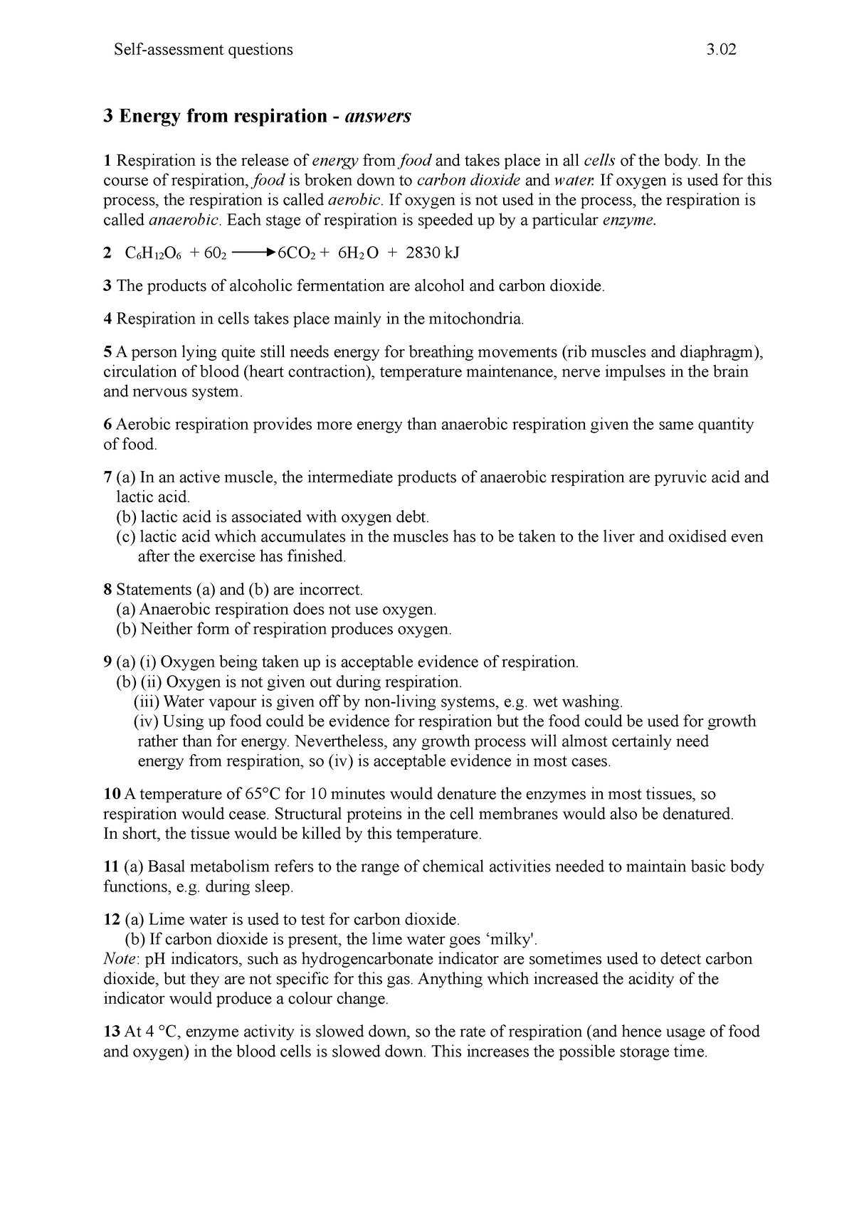 case study respiration answers