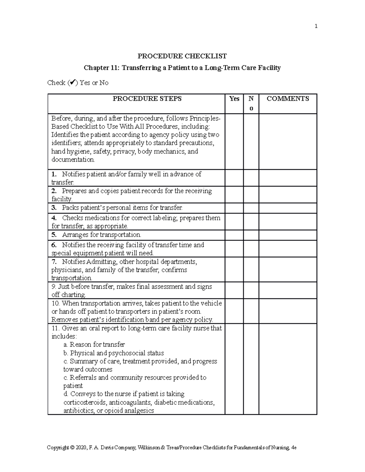 11-03 - Skill test out - 1 PROCEDURE CHECKLIST Chapter 11: Transferring ...