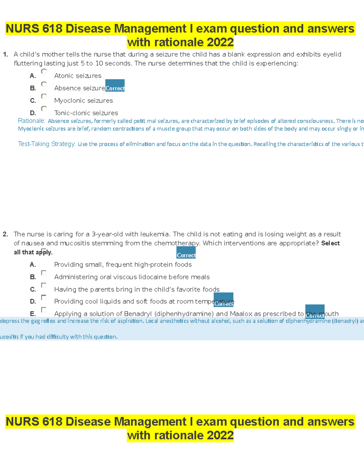 234369195 Child Evolve Exam Rationale Absence seizures, formerly