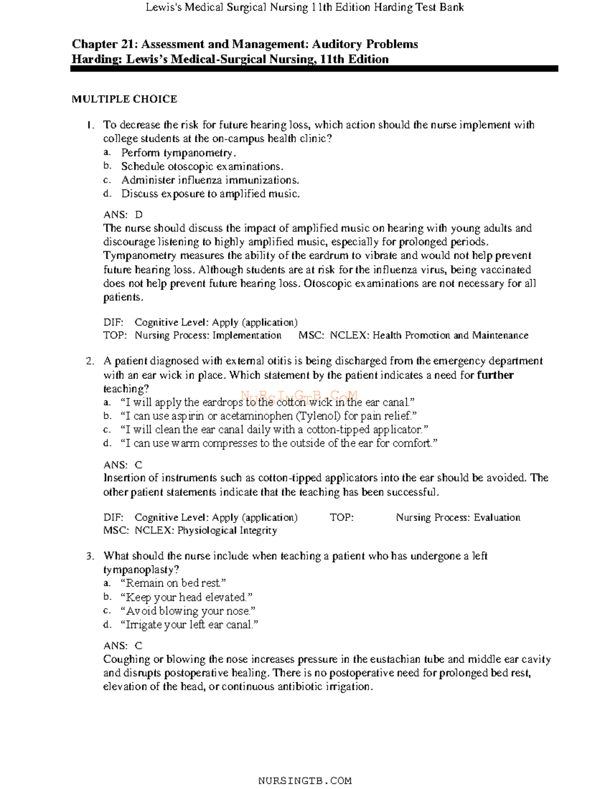 Assessment and management-auditory problems - NURSINGTB Chapter 21 ...