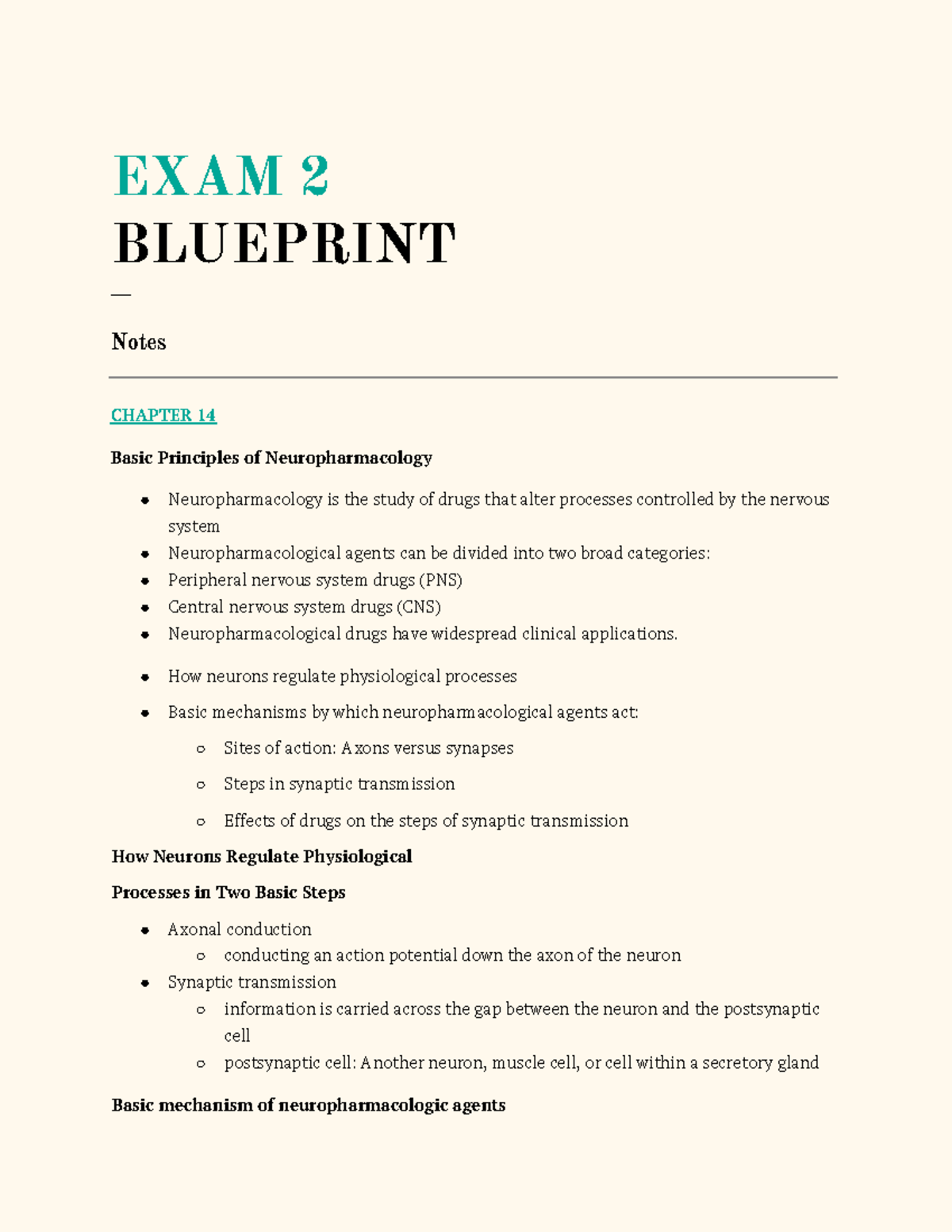 Pharm exam 2 blueprint EXAM 2 BLUEPRINT ___ Notes CHAPTER 14 Basic
