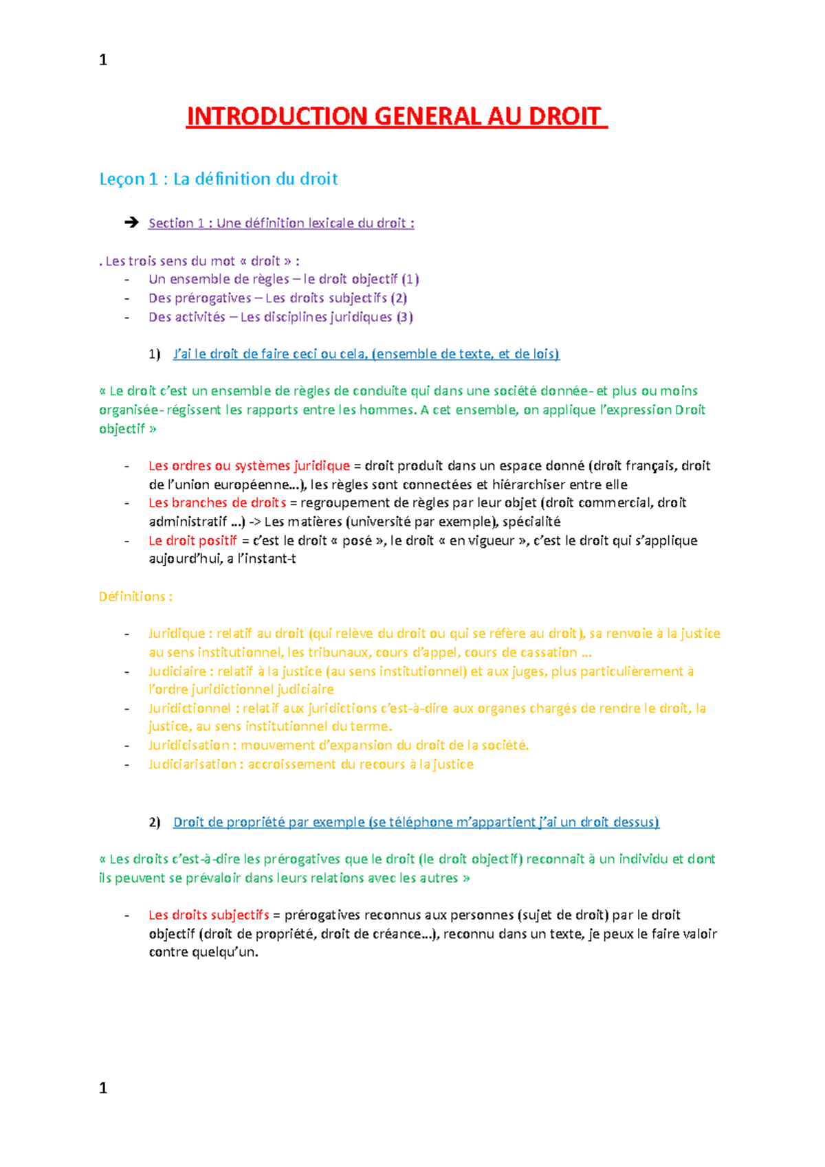 Chapitre 1 - INTRODUCTION GENERAL AU DROIT Leçon 1 : La définition du ...