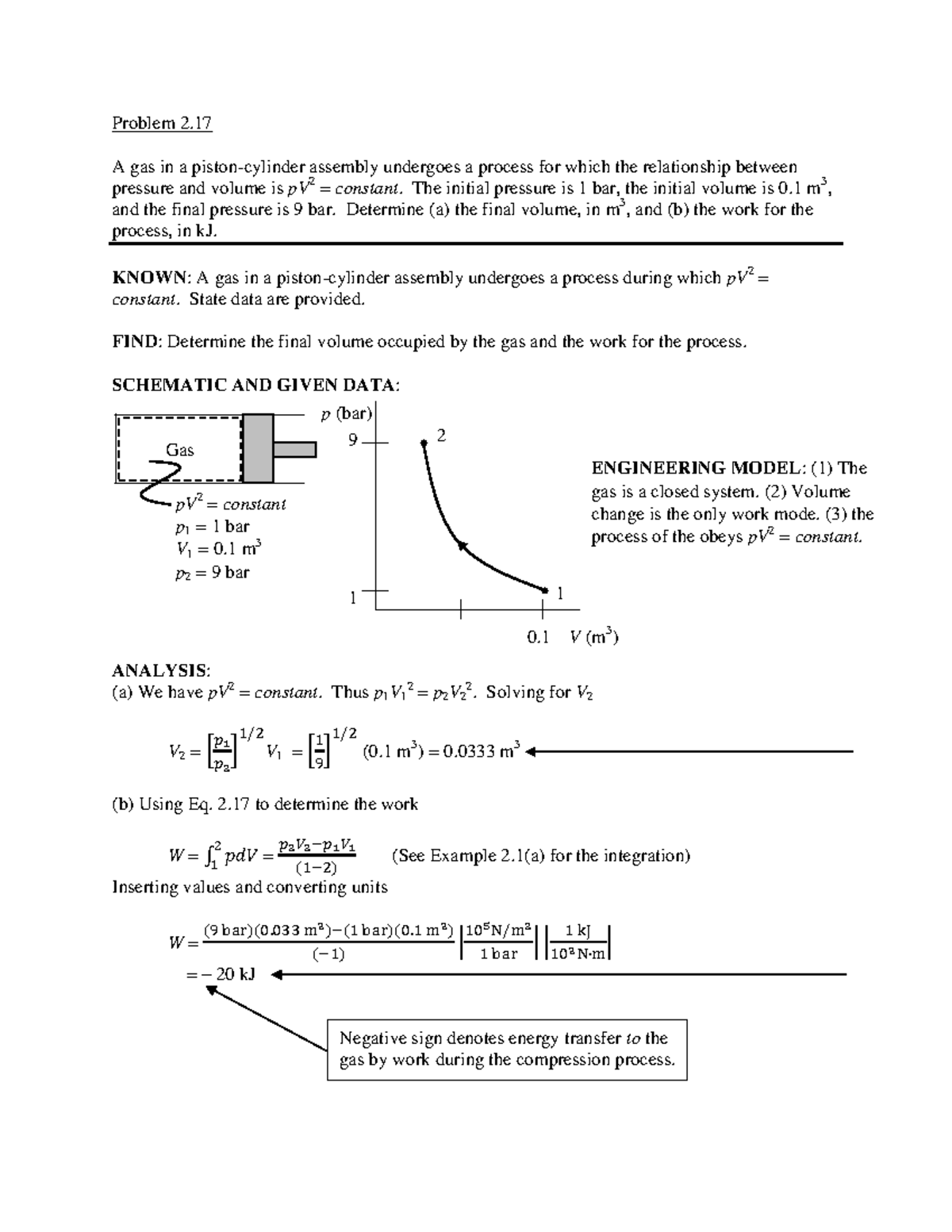 9e 2 17 EOC homework Problem 2. A gas in a pistoncylinder