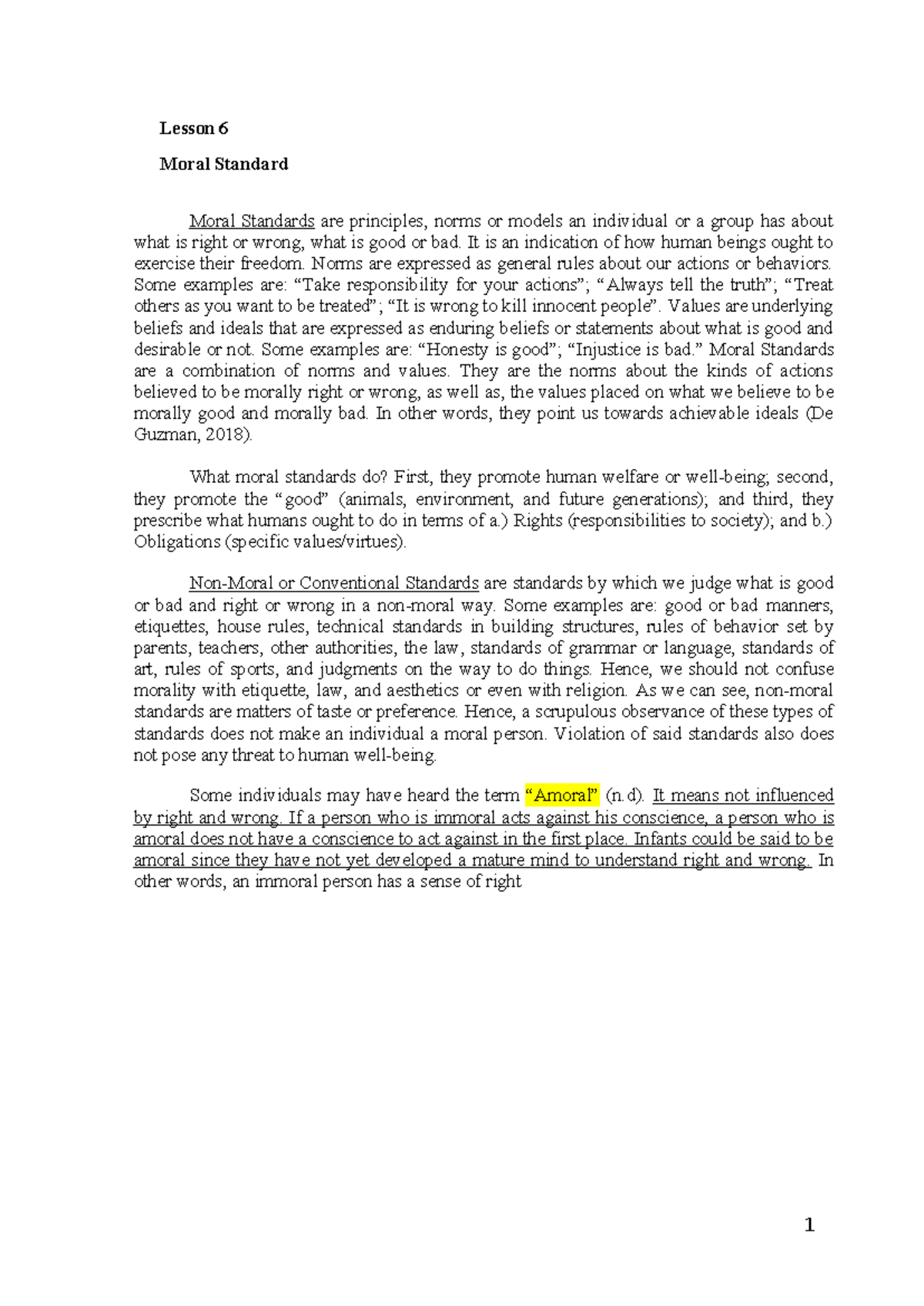 Image showcasing Lesson 6 Moral Standard - 1 Lesson 6 Moral Standard Moral Standards are ...