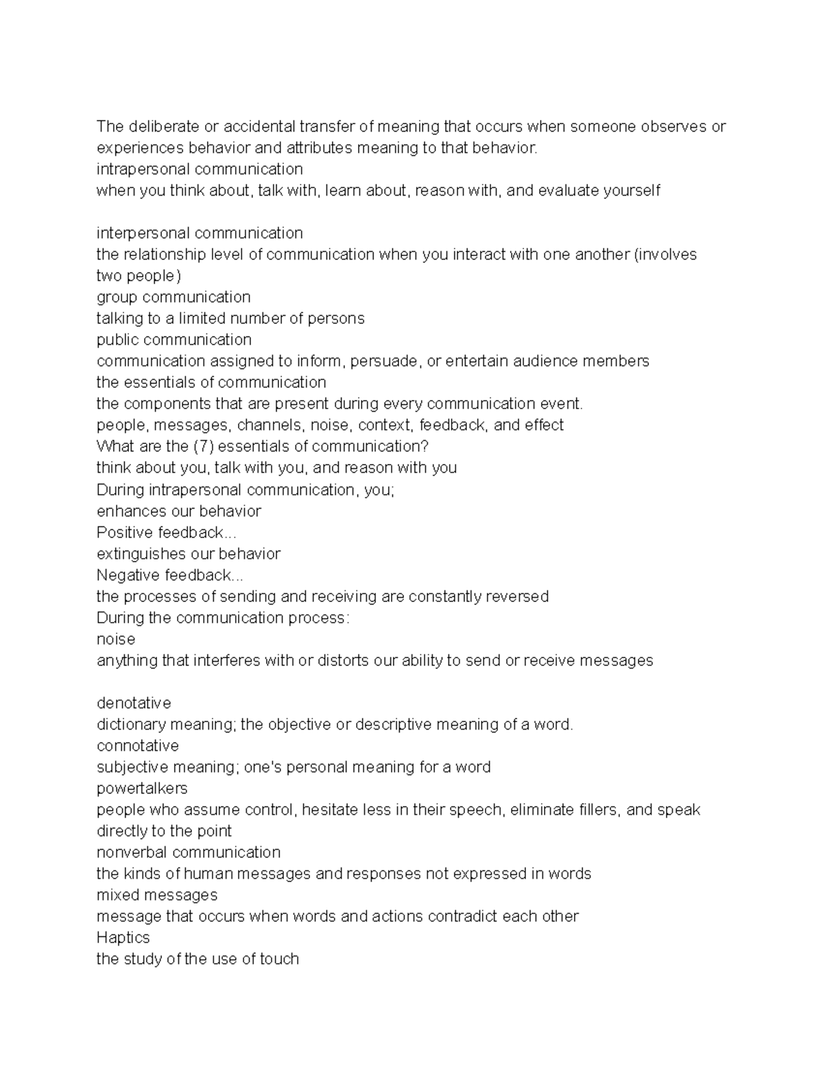 Speech Communications Day 1 The deliberate or accidental transfer of