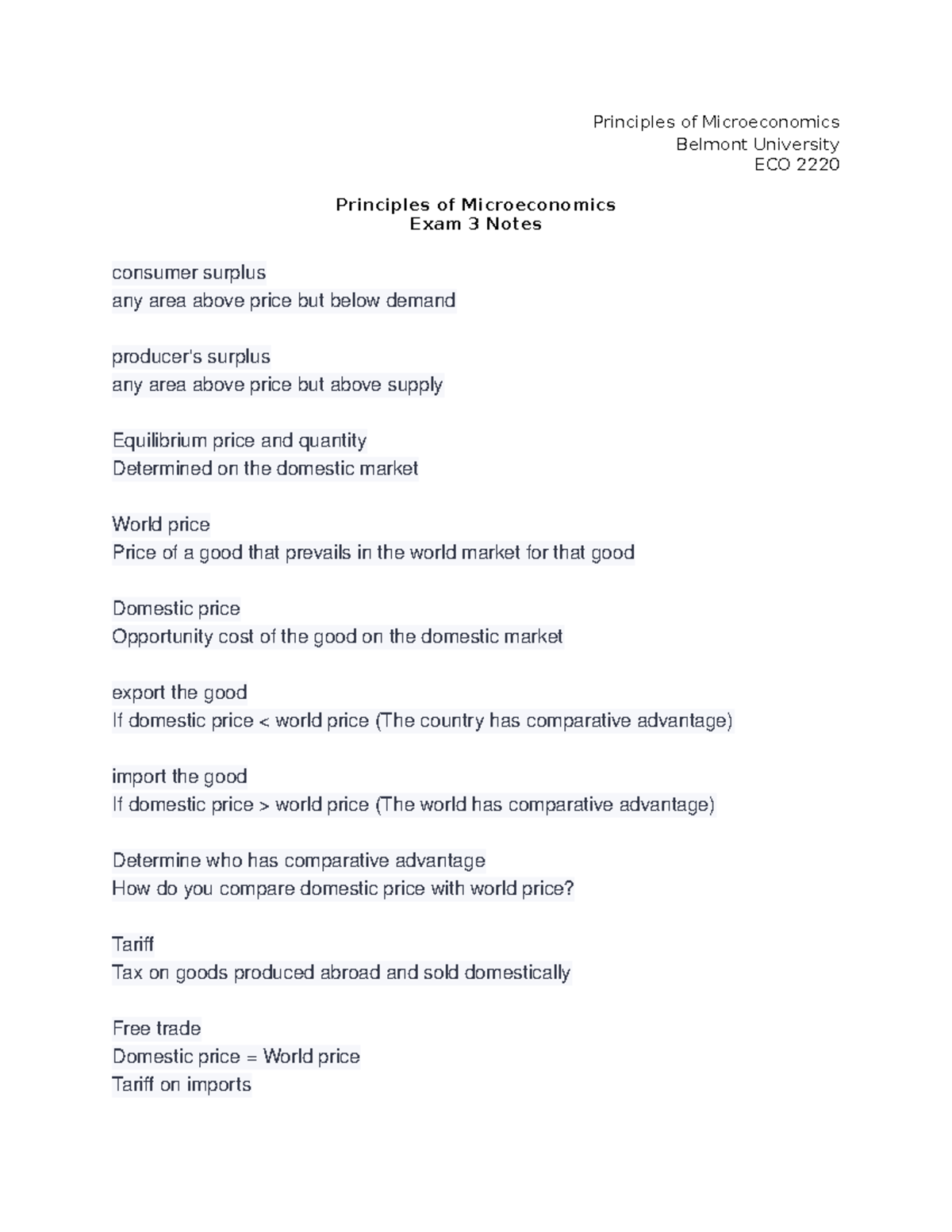 Principles of Microeconomics Exam 3 Notes - Principles of ...