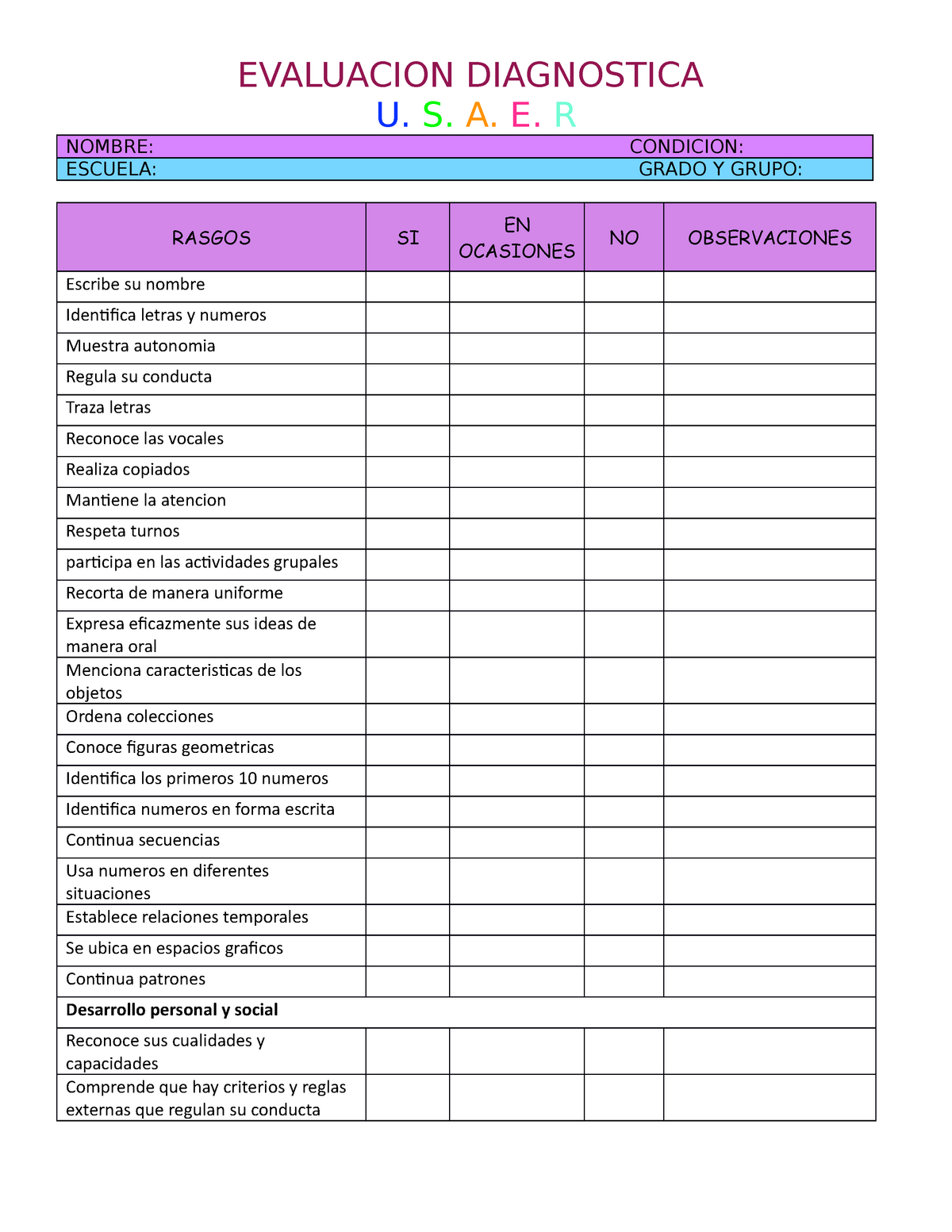 Lista De Cotejo Para Evaluar En Preescolar Evaluacion Diagnostica U