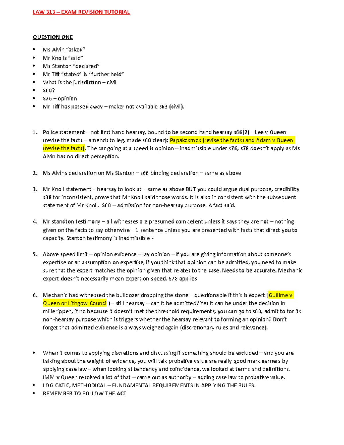 LAW 313 Exam Scaffolding LAW 313 EXAM REVISION TUTORIAL QUESTION