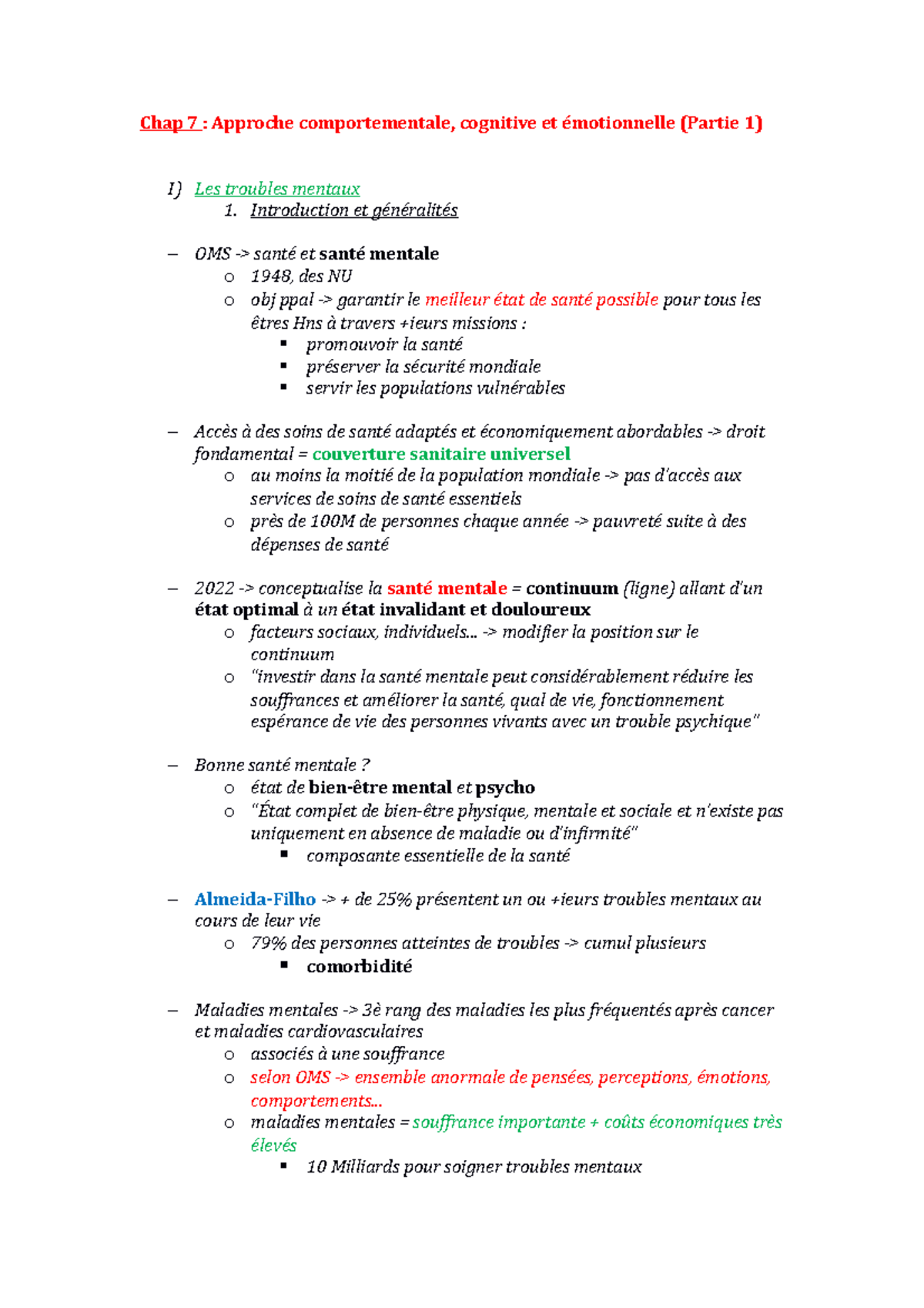 Chap 6 - Approche Cognitive, Comportementale Et Emotionnelle 1 - Chap 7 ...