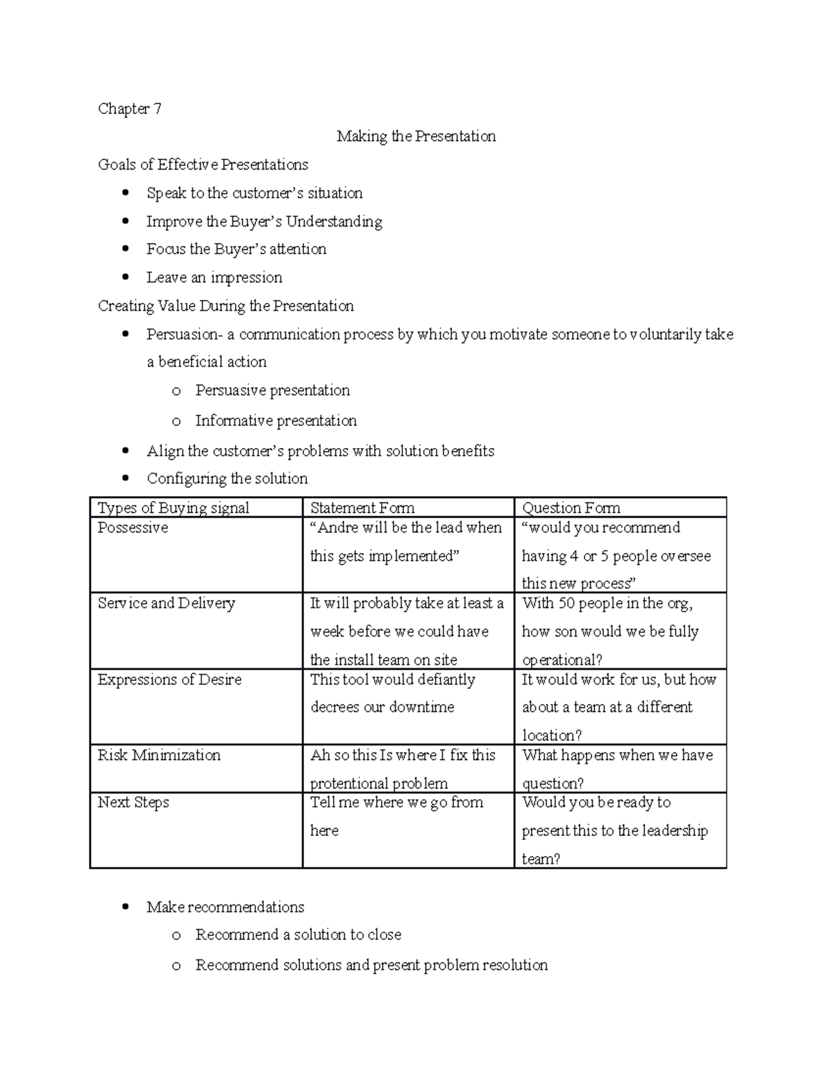 Chapter 7 - Edward Nowlin - Chapter 7 Making the Presentation Goals of ...