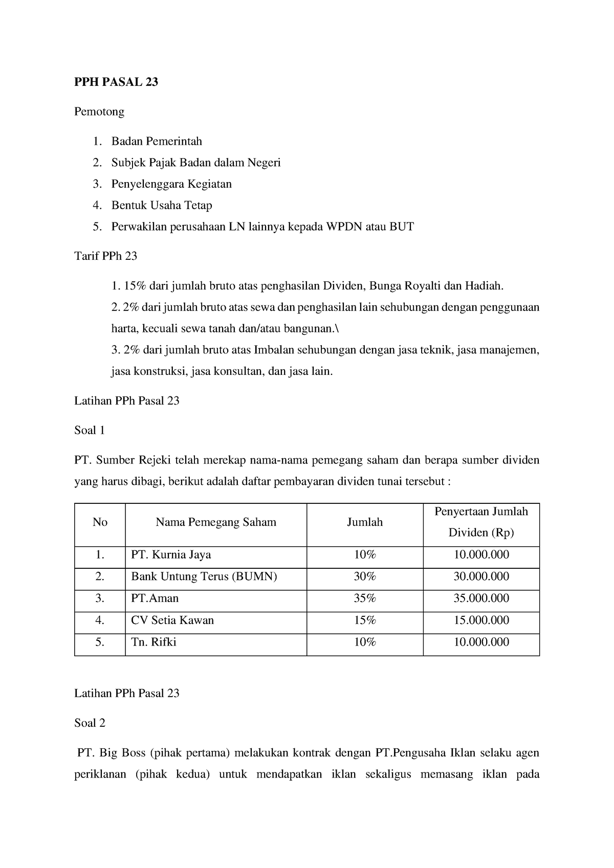 PPH Pasal 23 - PPH PASAL 23 Pemotong Badan Pemerintah Subjek Pajak ...