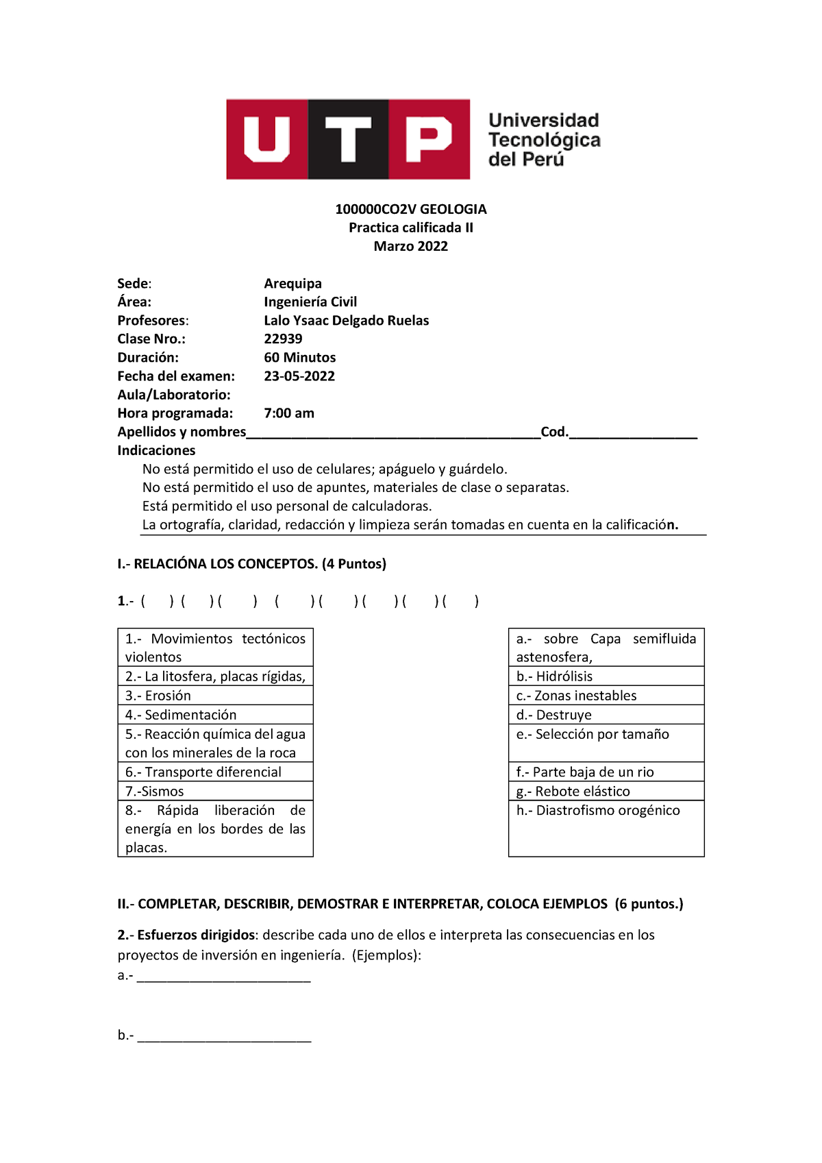 II Practica Calificada SD De Geologia 22939 - 100000CO2V GEOLOGIA ...