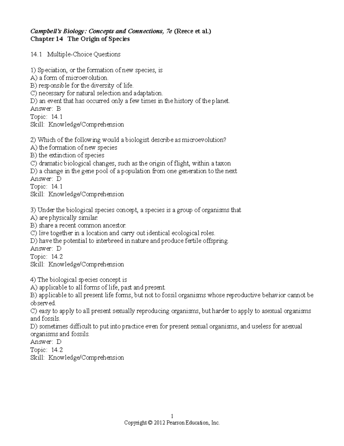 14 Test Bank - Dfhjtd - Campbell's Biology: Concepts And Connections ...