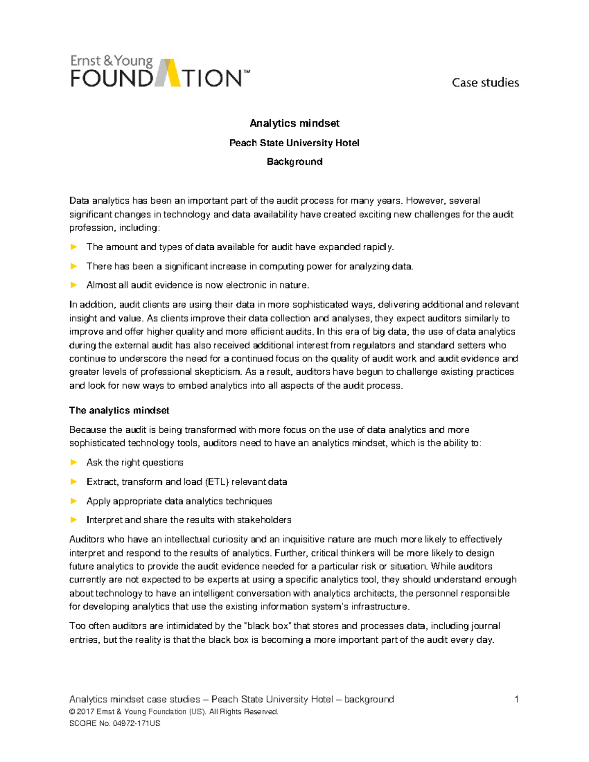 Analytics mindset case studies PSU Hotel background - Analytics mindset ...