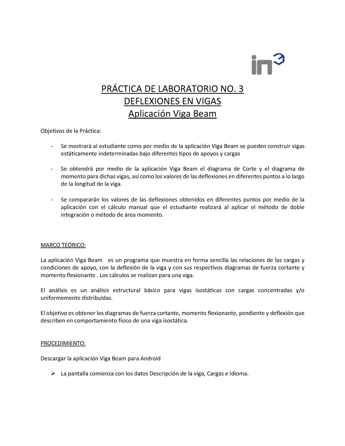 PRÁ Ctica Práctica De Laboratorio No. 3 Cálculo De Vigas - PR¡CTICA DE ...