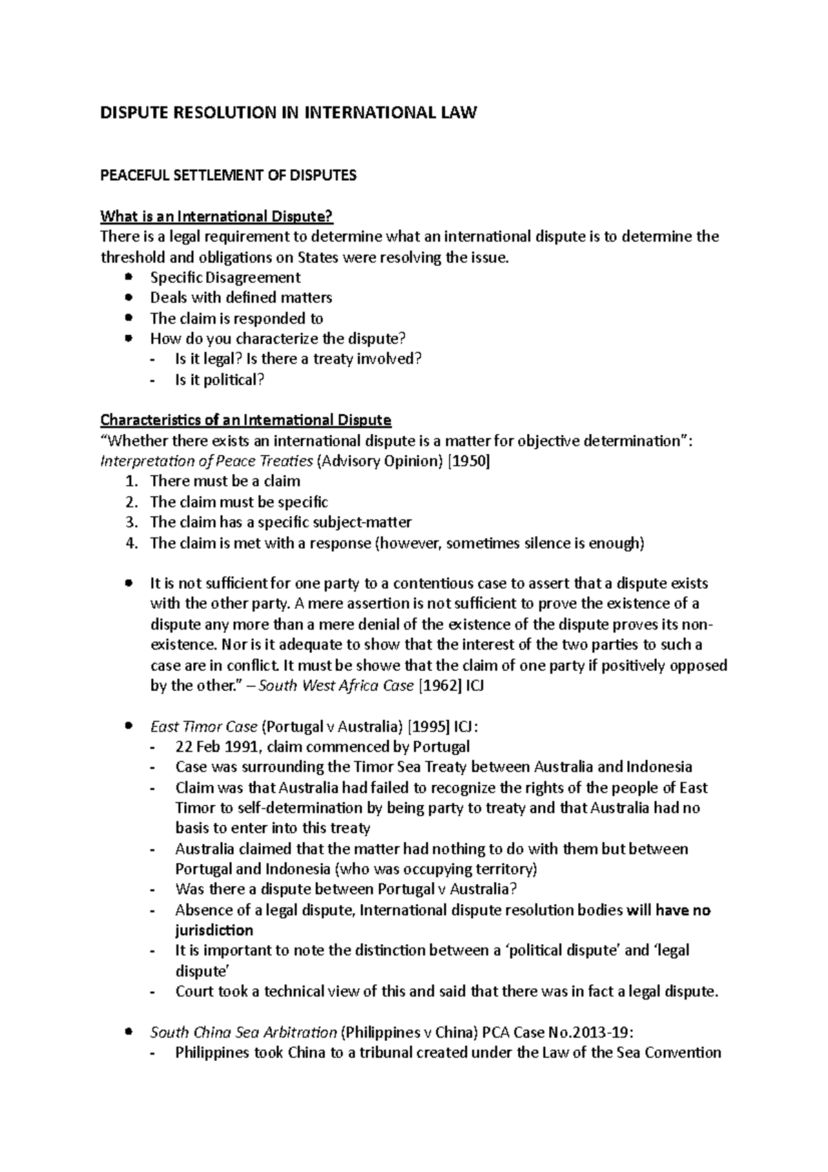 Dispute Resolution IN International LAW - DISPUTE RESOLUTION IN ...