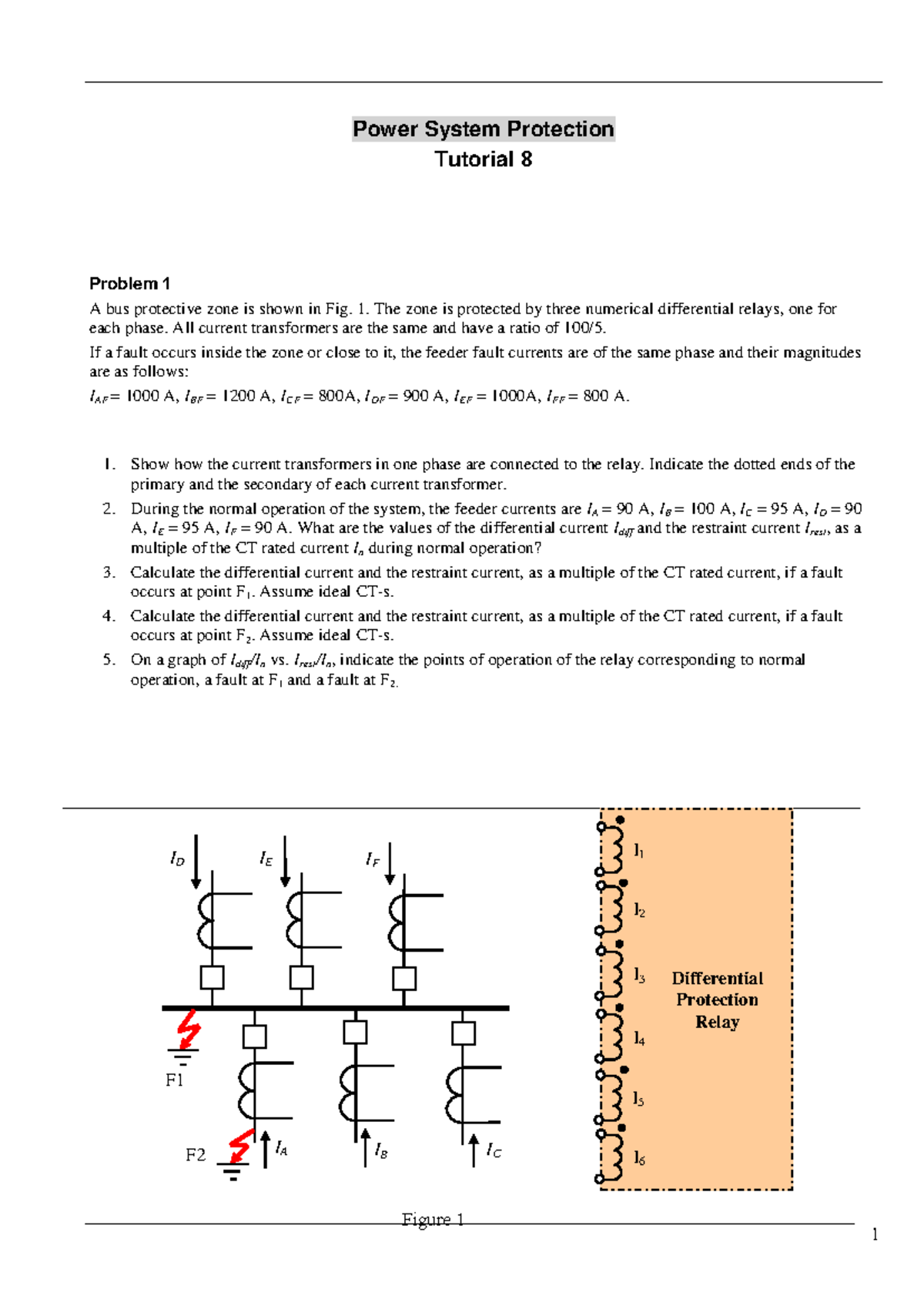 Tutorial 8 and Solution - 1 Power System Protection Tutorial 8 Problem ...