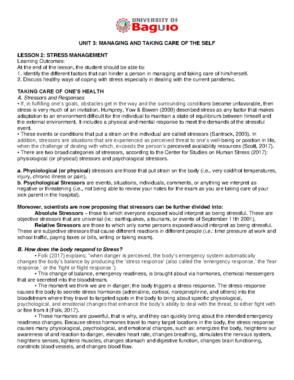 UNIT 3 Lesson 2 AND FOR BEGGING - BS tourism management - Studocu