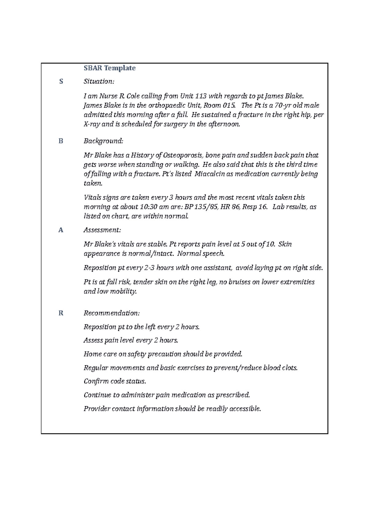 Situation, Background, Assessments and Recommendations - for Assignment ...