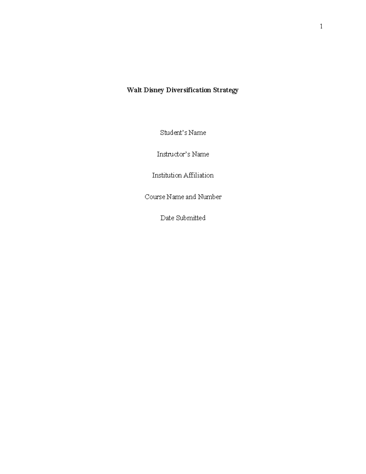 Walt Disney Diversification Strategy Walt Disney Diversification