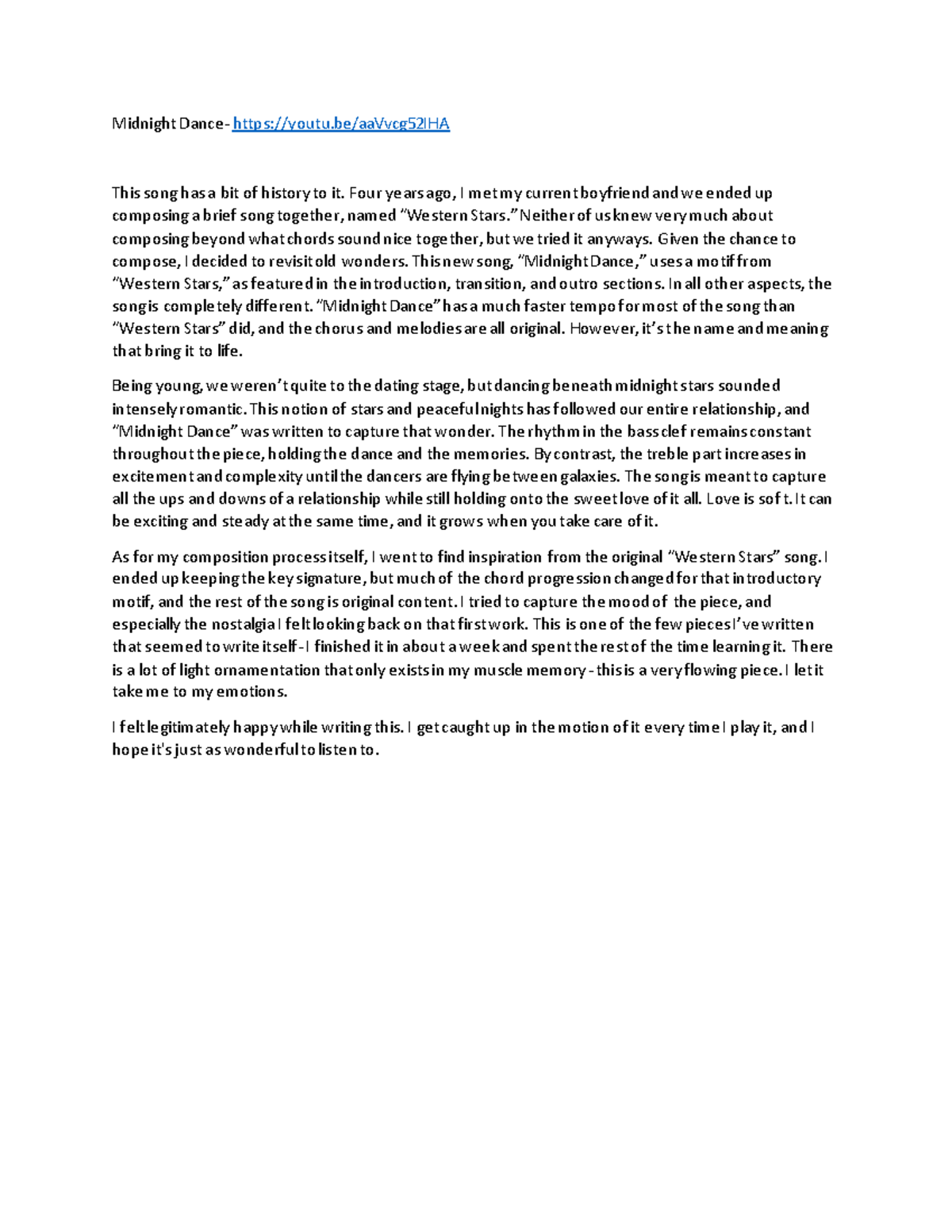 Program Notes Example - Midnight This song has a bit of history to it ...