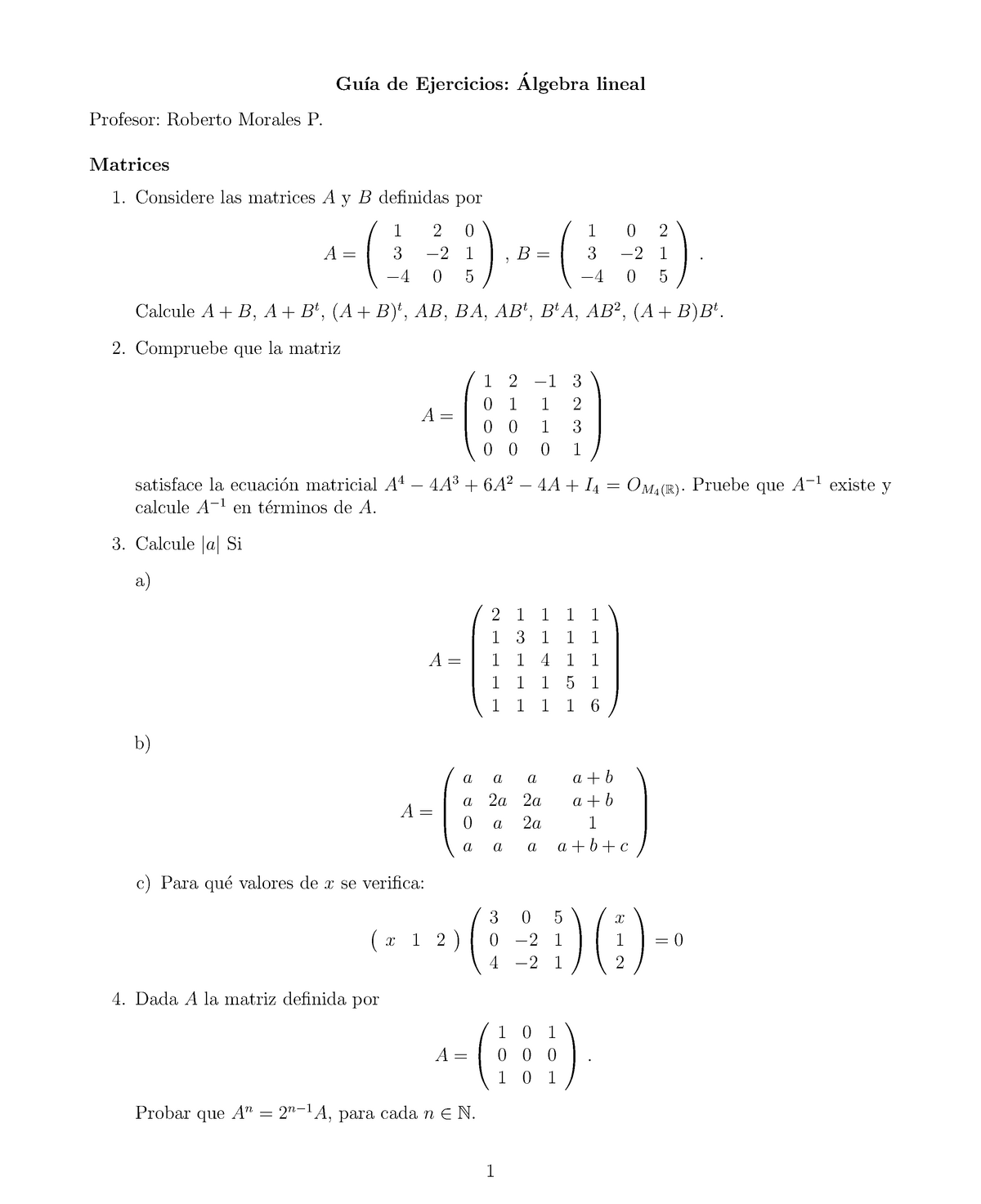 Guia 1 Matrices álgebra Lineal Udp Studocu